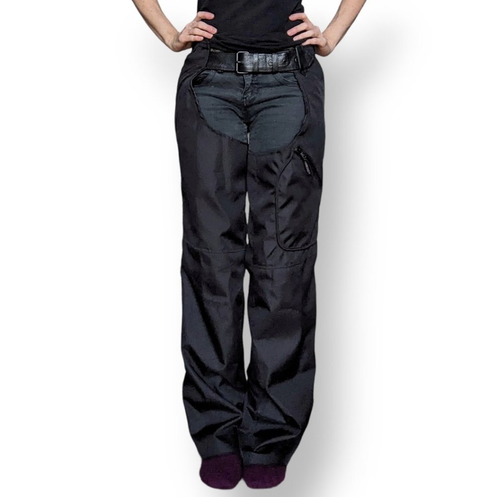 BN Screaming Eagle Motorcycle Rain Chaps with pockets and leather details, Small